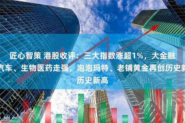 匠心智策 港股收评：三大指数涨超1%，大金融、汽车、生物医药走强，泡泡玛特、老铺黄金再创历史新高